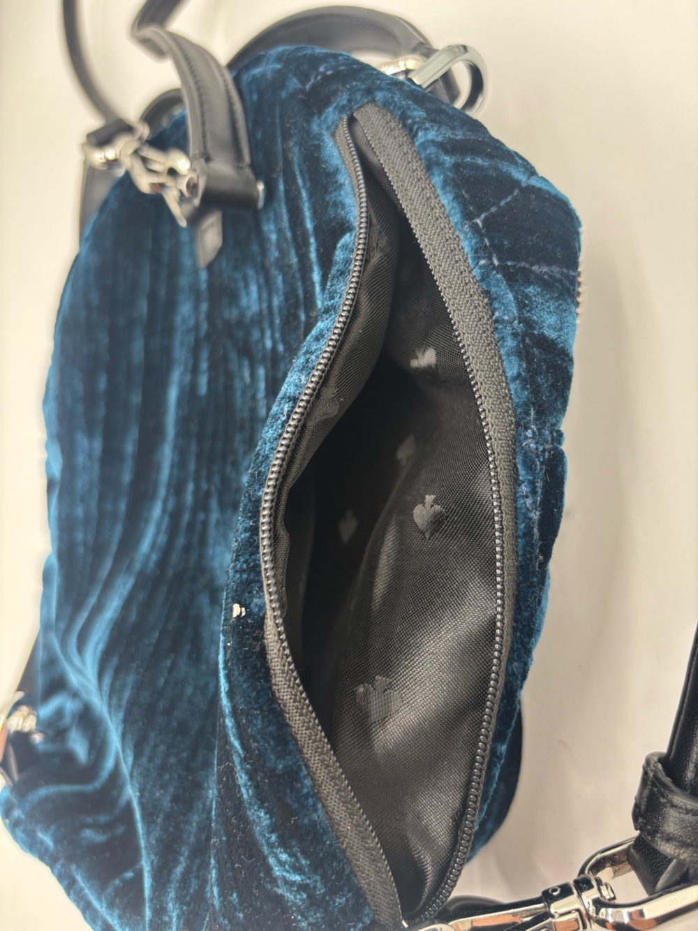 Kate Spade Briar Lane Velvet Quilted Mini Backpack in Deep Teal blue - Picture 6 of 6